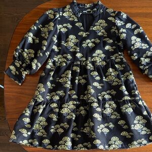 Flirty Black Tiered Mini Dress with Chartreuse Fan Floral